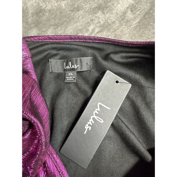 NWT LULU'S Retro Radiance Shiny Magenta Long Sleeve Tulip Mini Dress XL - Picture 8 of 10